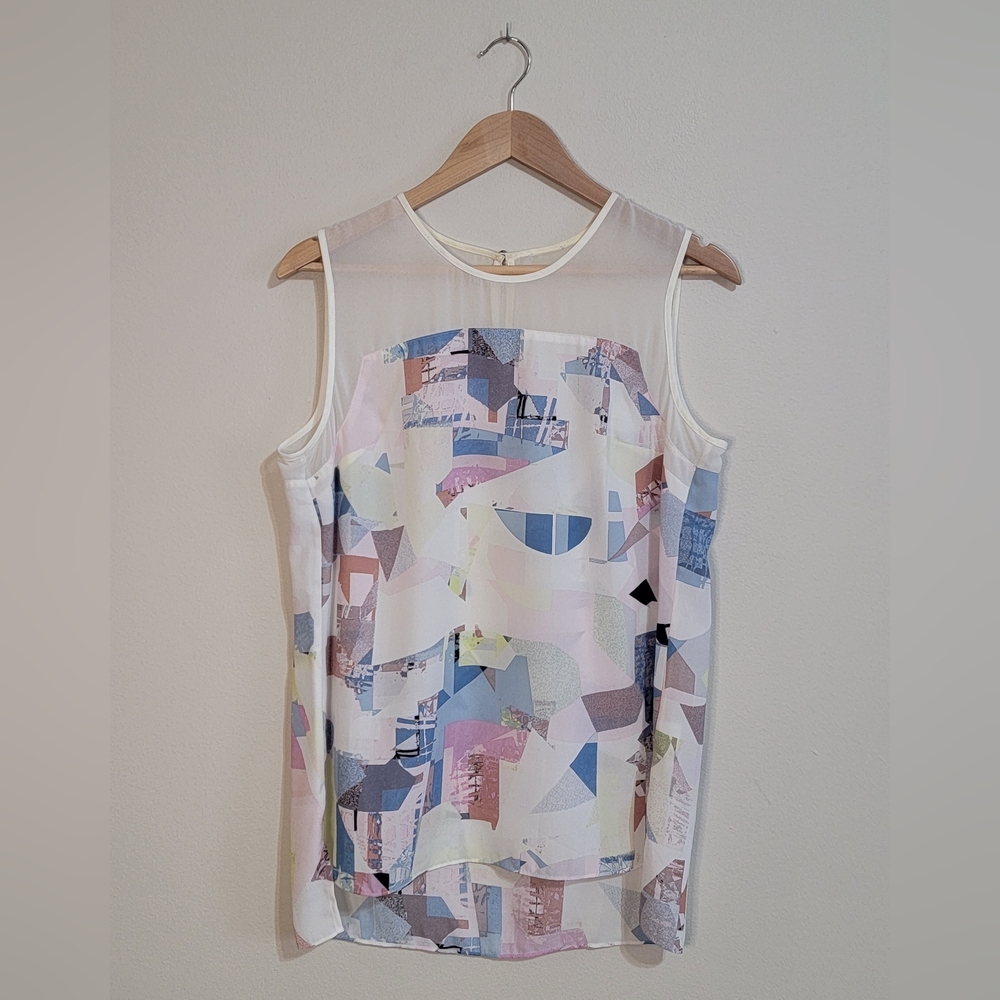 Vince Camuto Multicolor Geometric Sleeveless Blouse